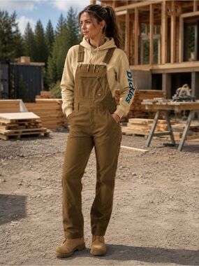 Dickies waxed canvas double front bib work overalls NEW small duck brown